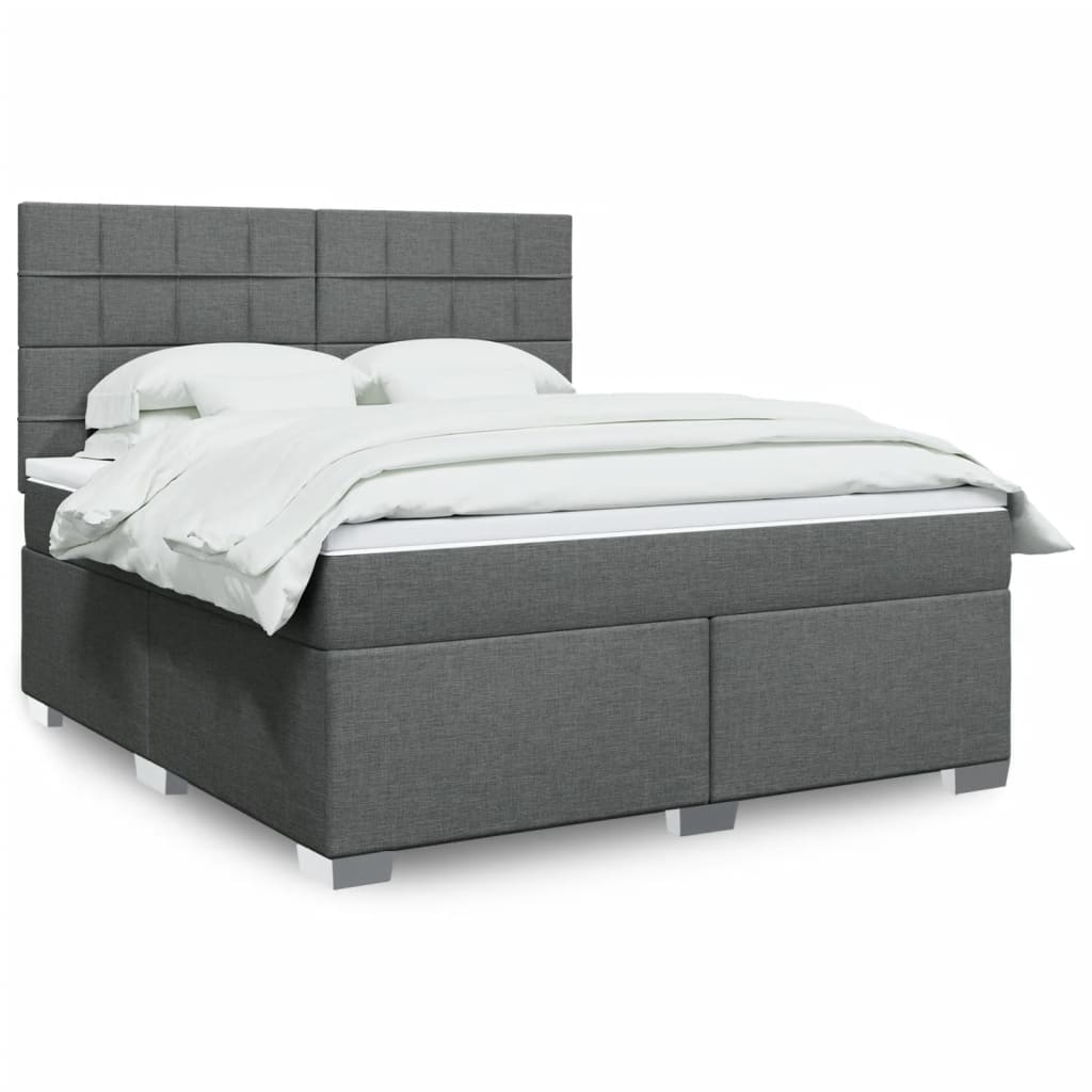 Box Spring Postel S Matrací Textil Tmavě Šedá