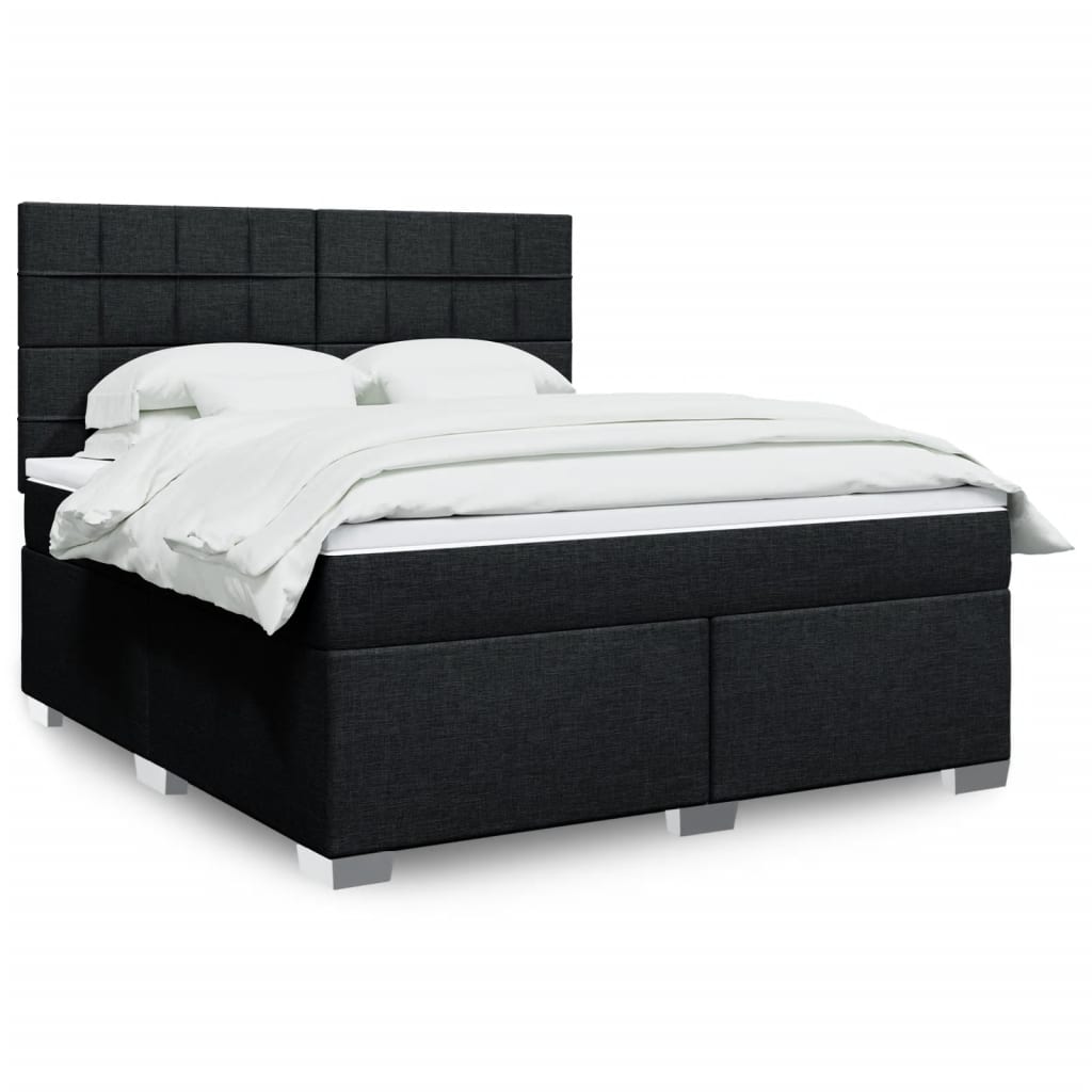 Box Spring Postel S Matrací Černá Textil Černá