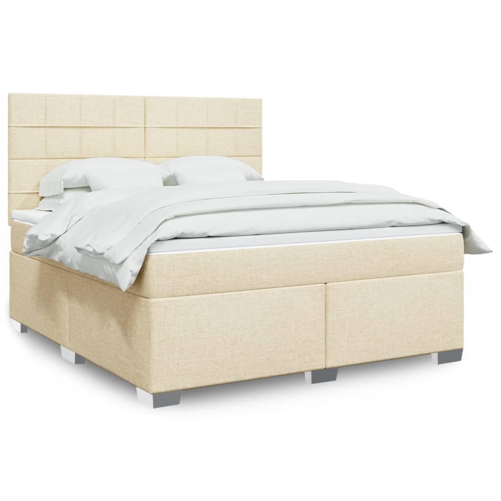 Box Spring Postel S Matrací Textil Krémová