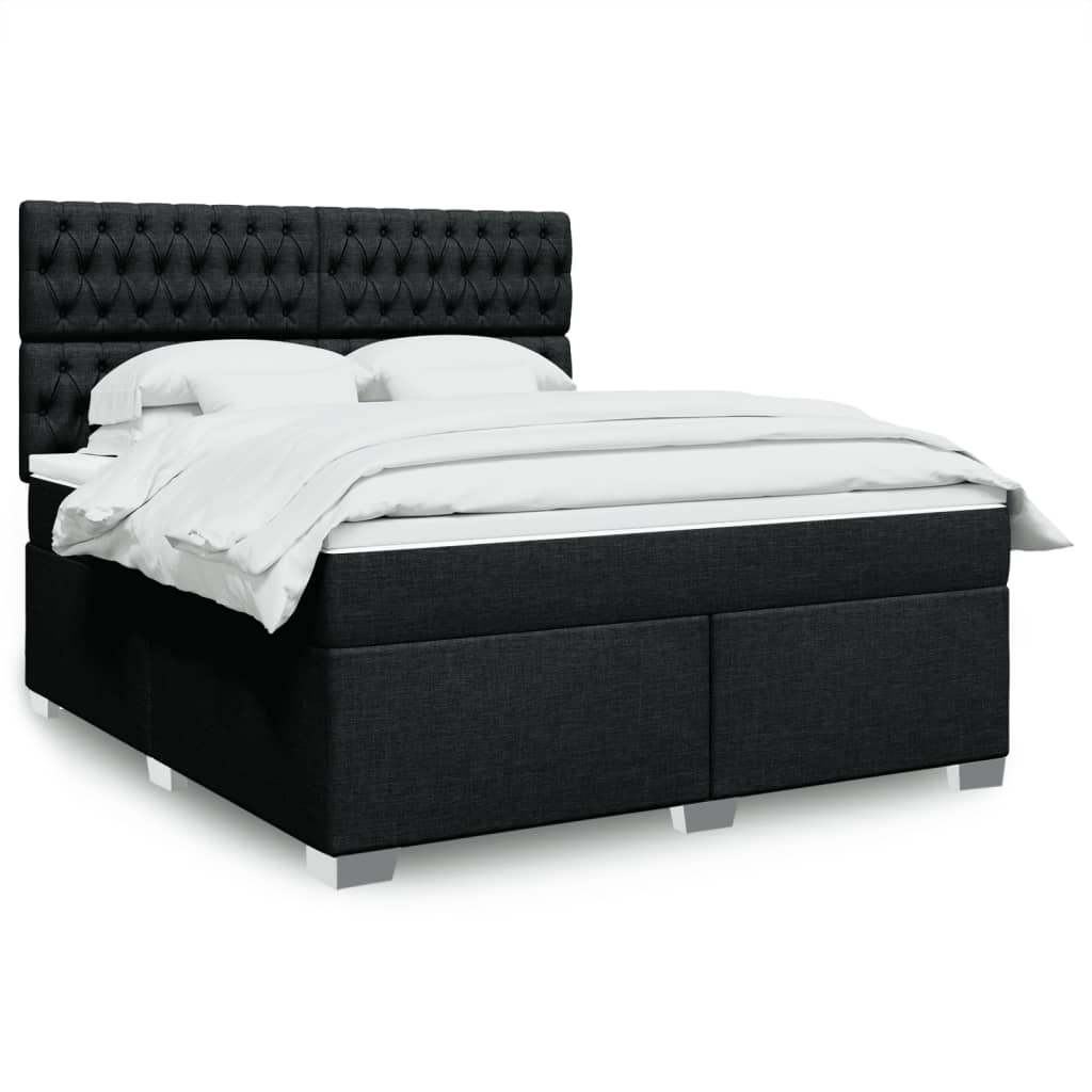 Box Spring Postel S Matrací Černá Textil Černá