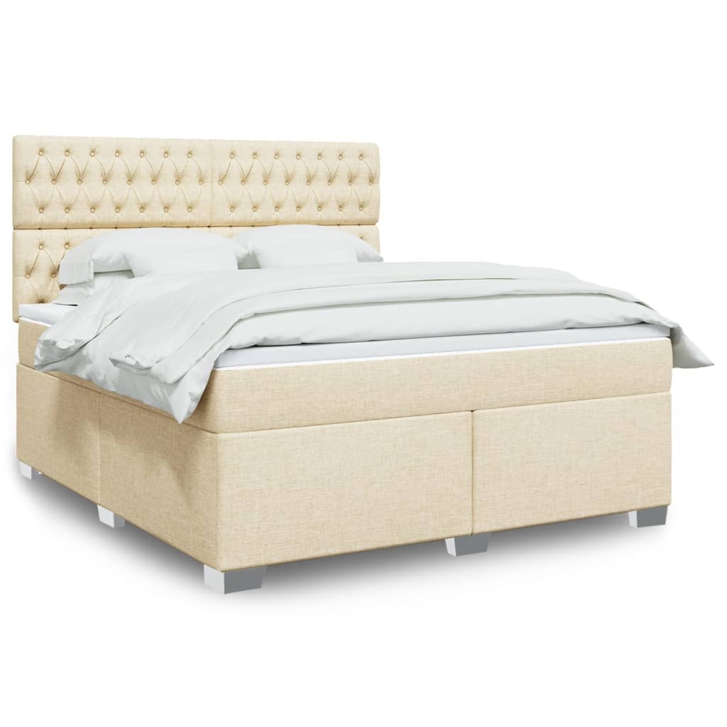 Box Spring Postel S Matrací Textil Krémová