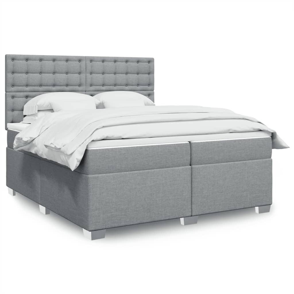 Box Spring Postel S Matrací Textil Světle Šedá