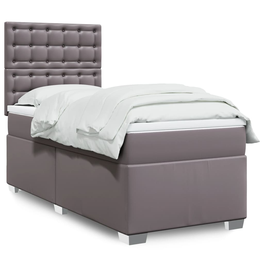 Box Spring Postel S Matrací Šedá Umělá Kůže