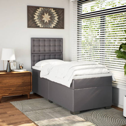 Box Spring Postel S Matrací Šedá Umělá Kůže