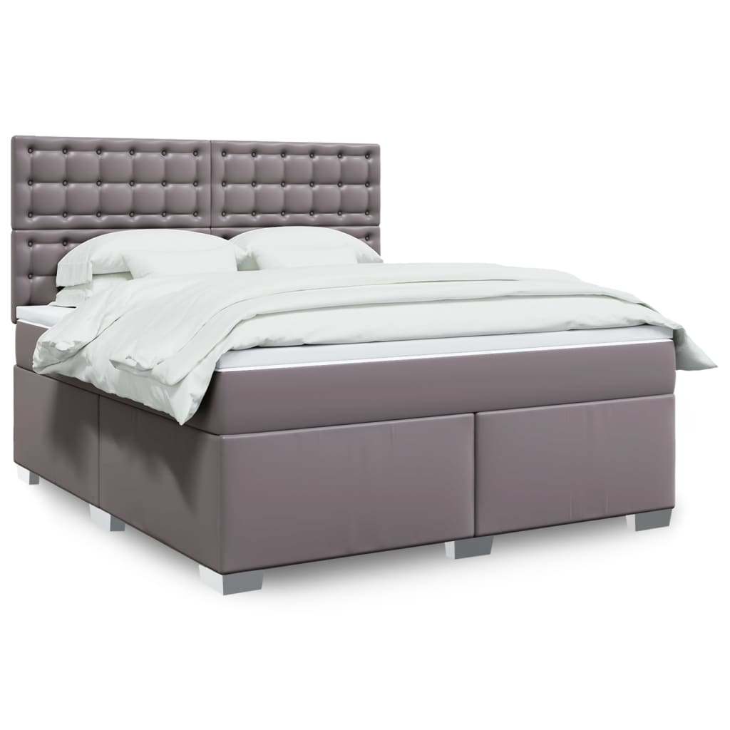 Box Spring Postel S Matrací Šedá Umělá Kůže