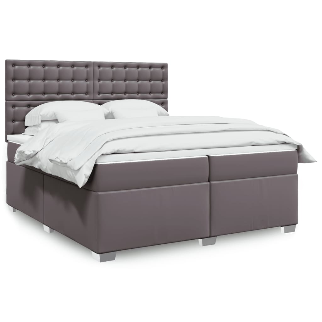 Box Spring Postel S Matrací Šedá Umělá Kůže