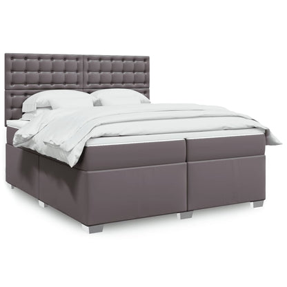 Box Spring Postel S Matrací Šedá Umělá Kůže