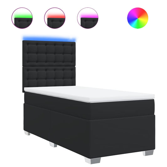 Box Spring Postel S Matrací Černá Single Umělá Kůže
