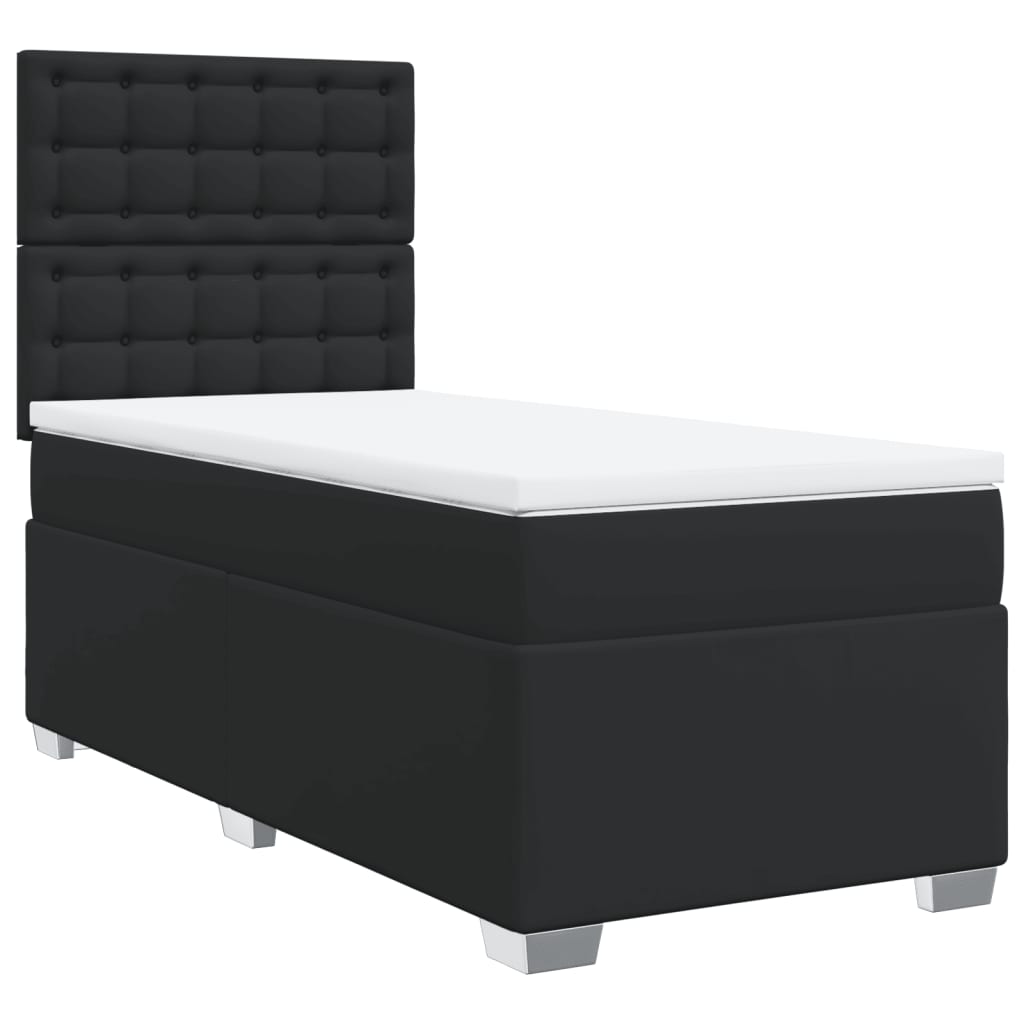 Box Spring Postel S Matrací Černá Single Umělá Kůže