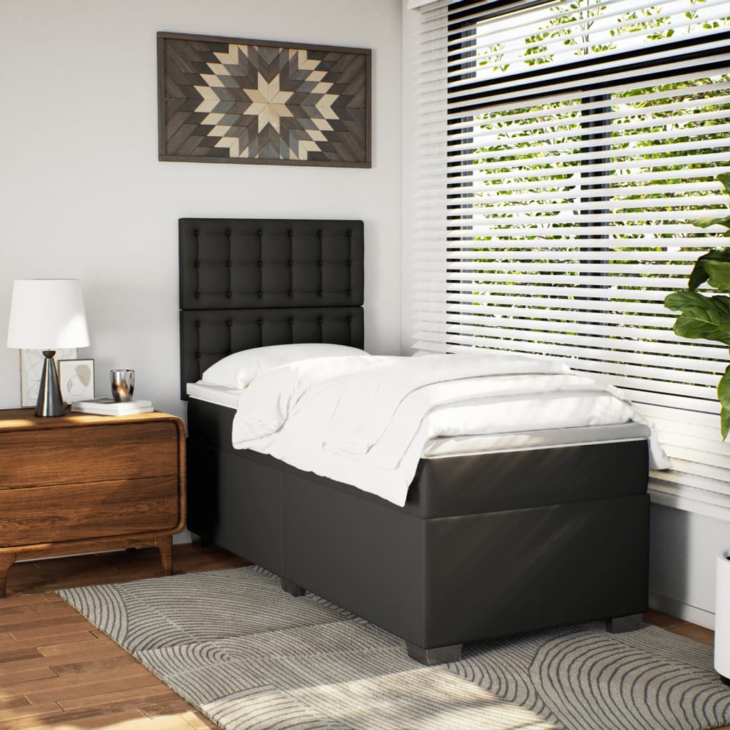 Box Spring Postel S Matrací Černá Single Umělá Kůže