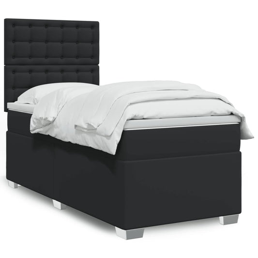 Box Spring Postel S Matrací Černá Single Umělá Kůže