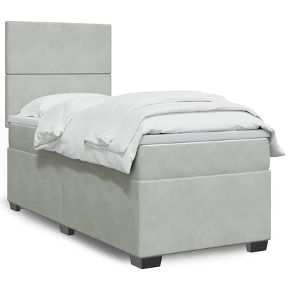 Box Spring Postel S Matrací Samet Světle Šedá
