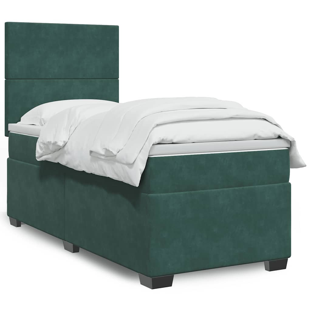 Box Spring Postel S Matrací Samet Tmavě Zelená