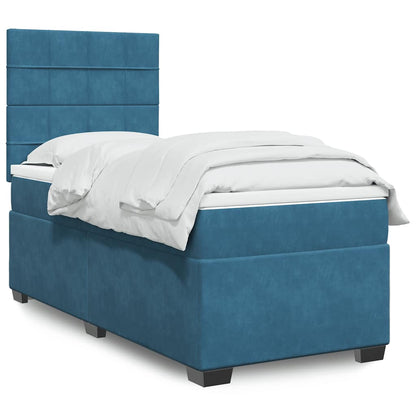 Box Spring Postel S Matrací Samet Modrá