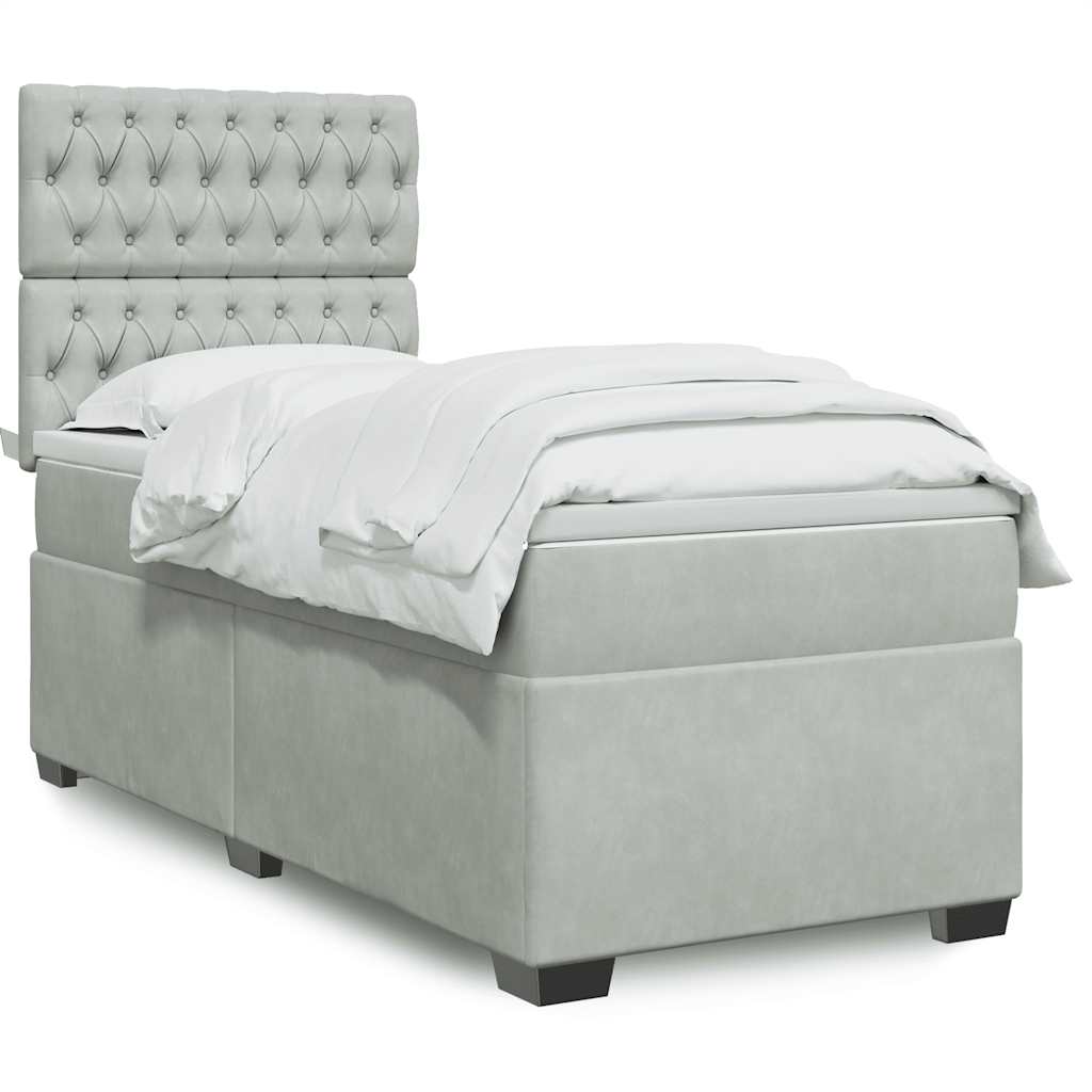Box Spring Postel S Matrací Samet Světle Šedá
