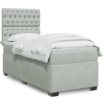 Box Spring Postel S Matrací Samet Světle Šedá
