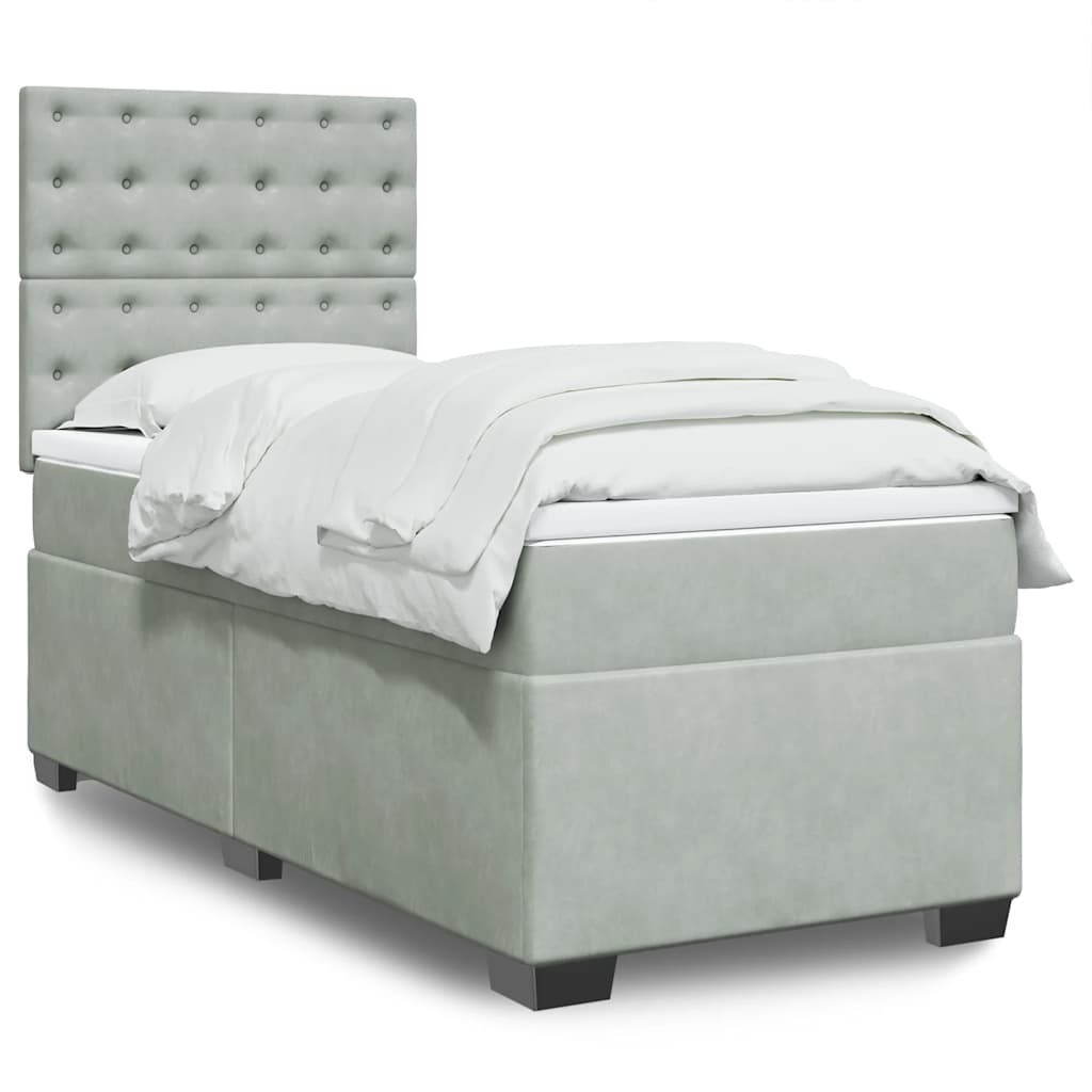Box Spring Postel S Matrací Samet Světle Šedá