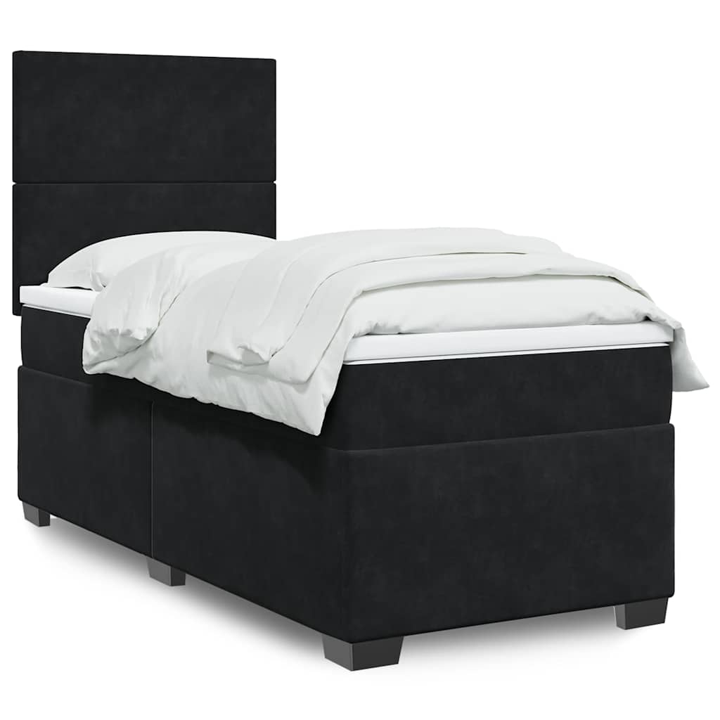 Box Spring Postel S Matrací Černá Samet Černá