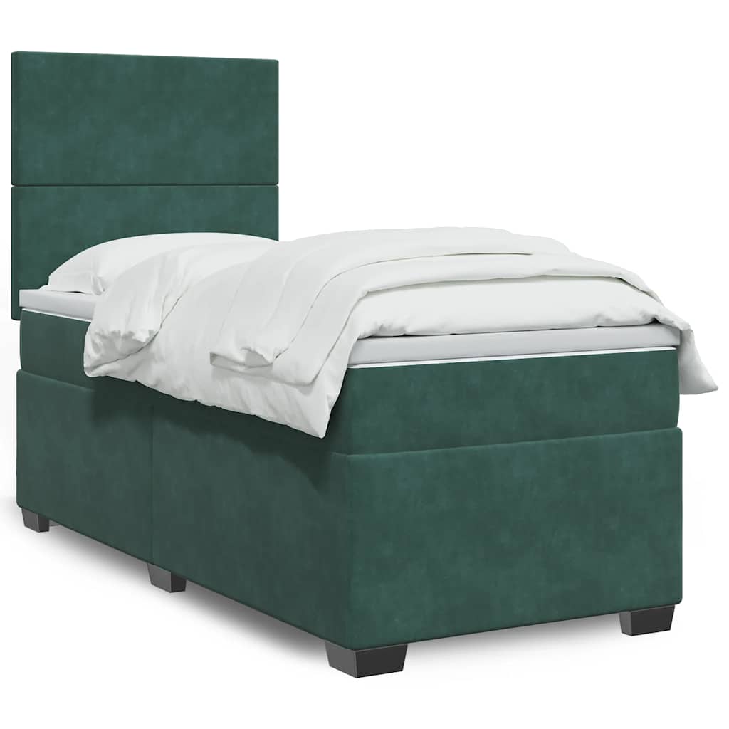 Box Spring Postel S Matrací Samet Tmavě Zelená