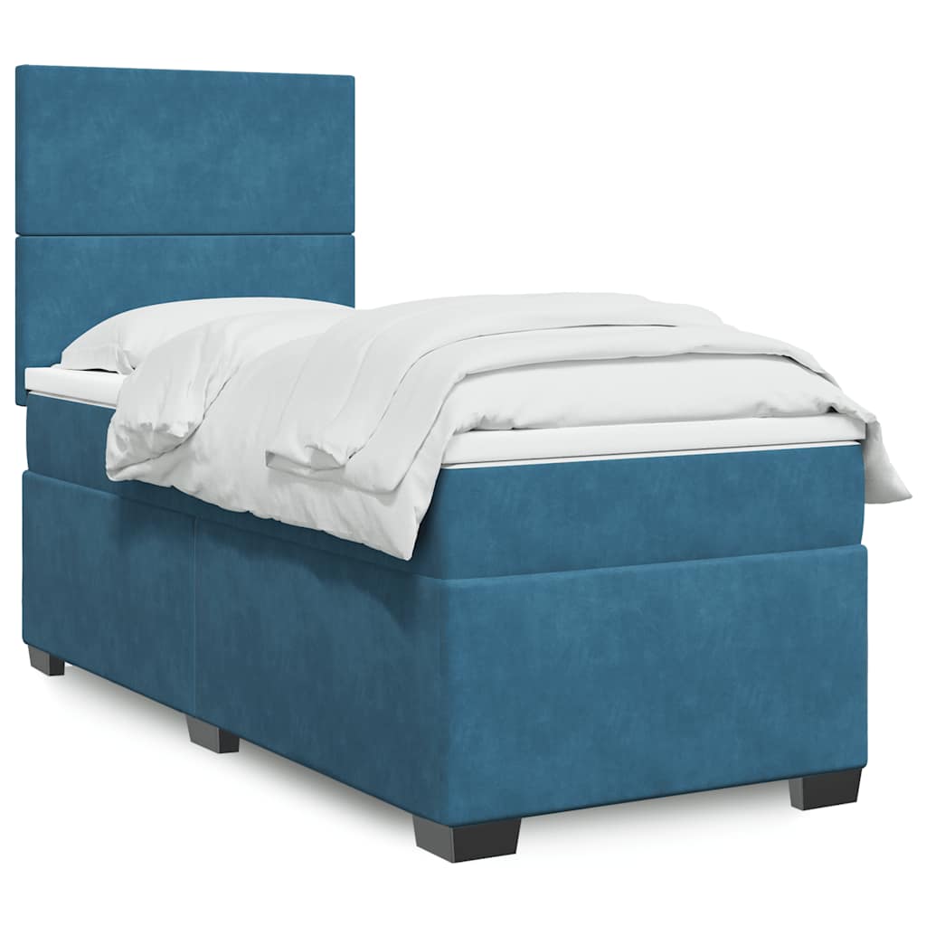 Box Spring Postel S Matrací Samet Modrá