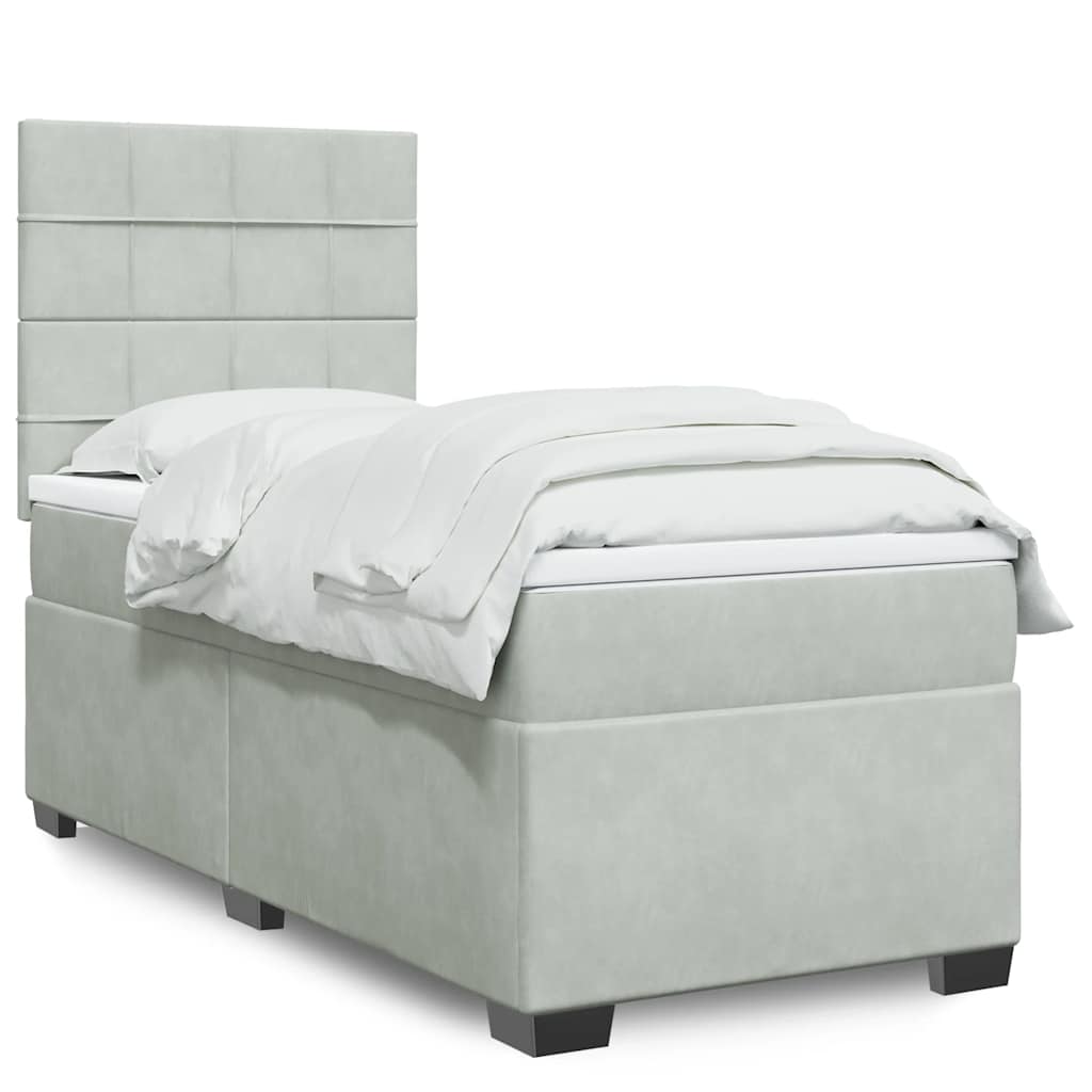 Box Spring Postel S Matrací Samet Světle Šedá