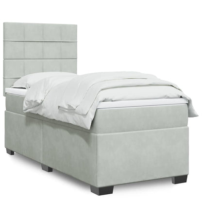 Box Spring Postel S Matrací Samet Světle Šedá