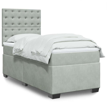 Box Spring Postel S Matrací Samet Světle Šedá