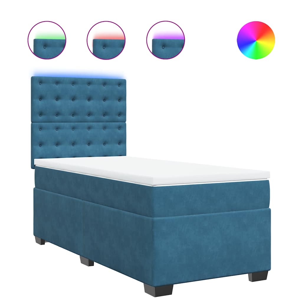 Box Spring Postel S Matrací Samet Modrá