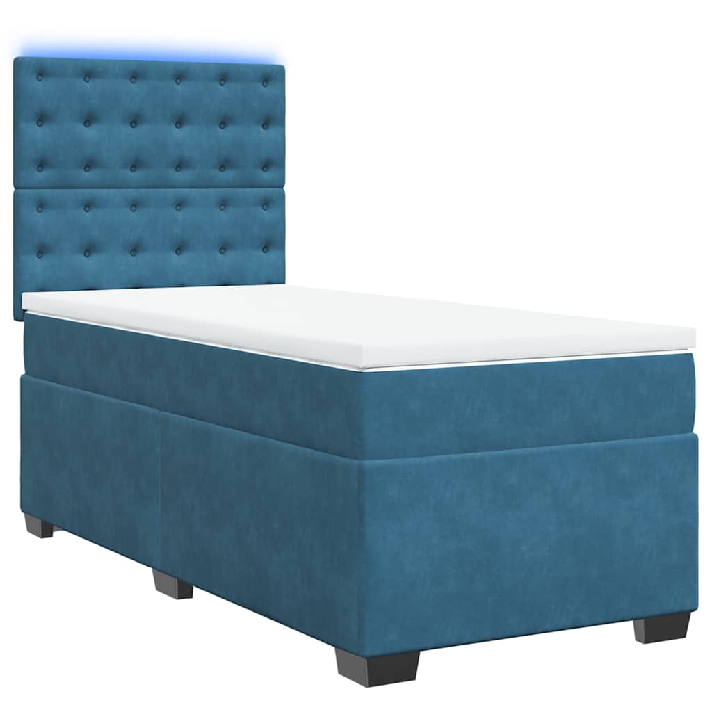 Box Spring Postel S Matrací Samet Modrá