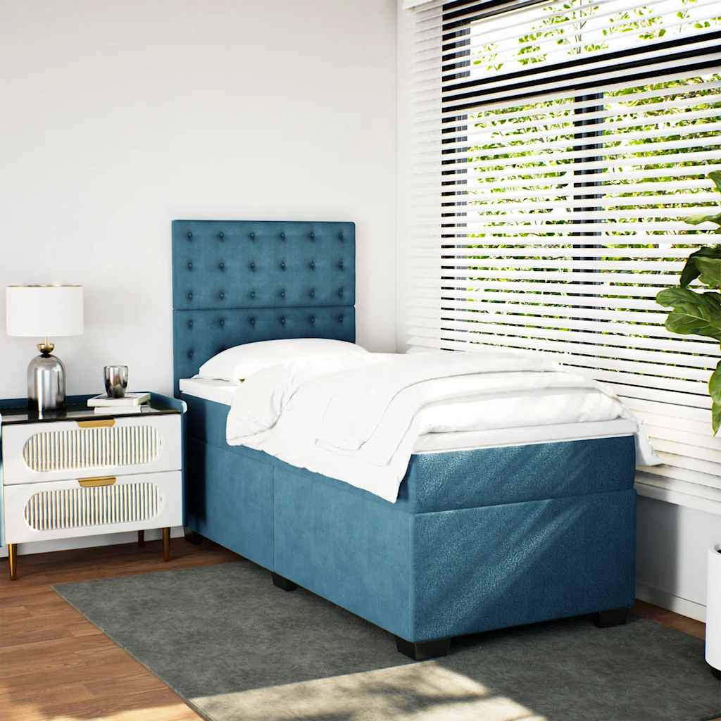 Box Spring Postel S Matrací Samet Modrá