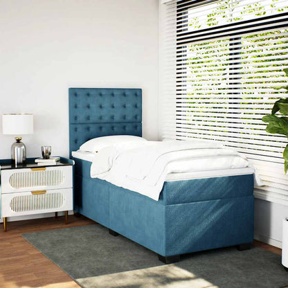 Box Spring Postel S Matrací Samet Modrá