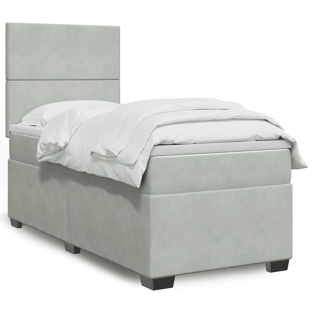 Box Spring Postel S Matrací Samet Světle Šedá