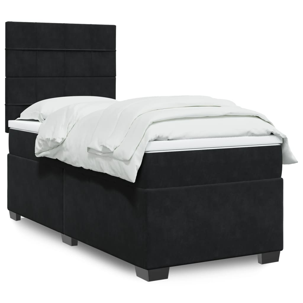Box Spring Postel S Matrací Černá Samet Černá
