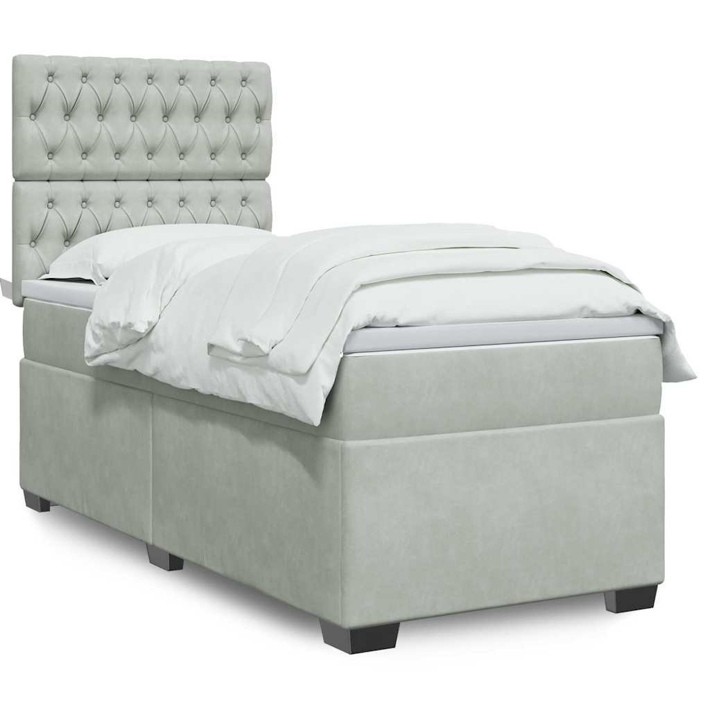 Box Spring Postel S Matrací Samet Světle Šedá