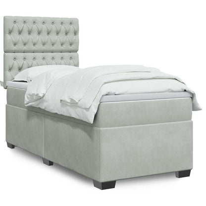 Box Spring Postel S Matrací Samet Světle Šedá