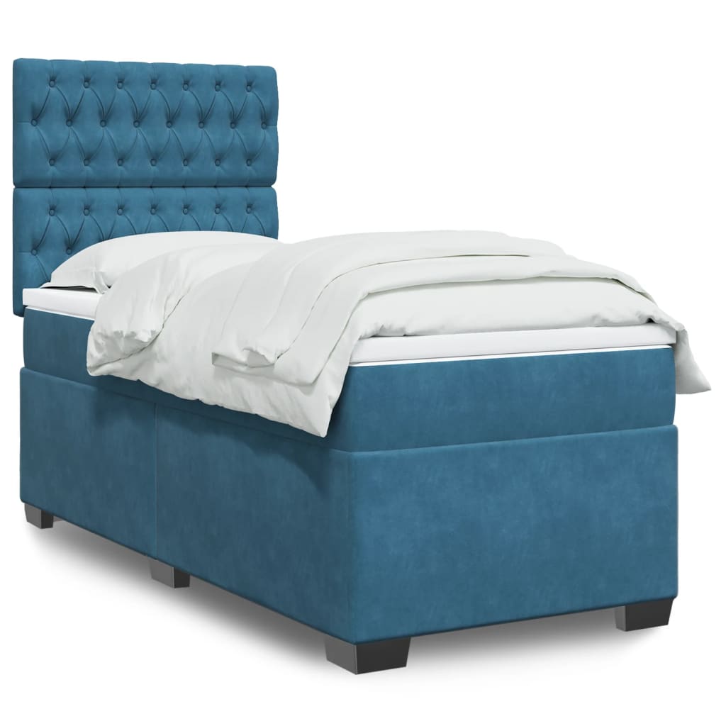 Box Spring Postel S Matrací Samet Modrá