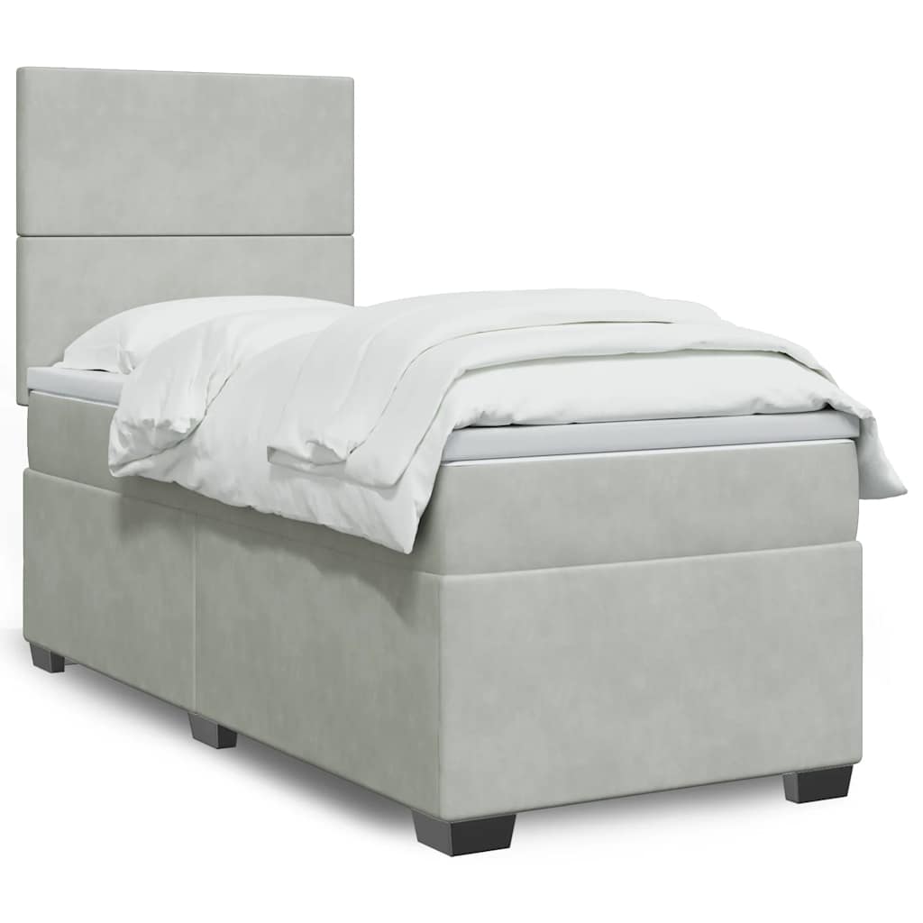 Box Spring Postel S Matrací Samet Světle Šedá