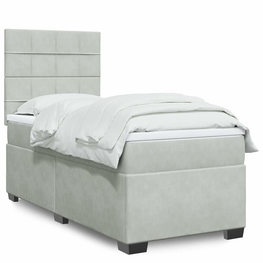Box Spring Postel S Matrací Samet Světle Šedá