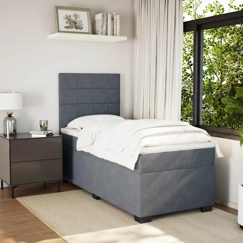 Box Spring Postel S Matrací Samet Tmavě Šedá