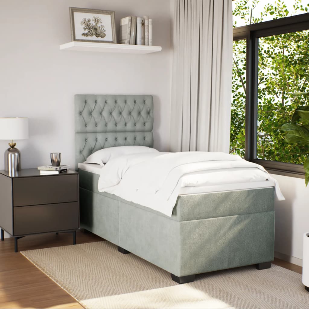 Box Spring Postel S Matrací Samet Světle Šedá