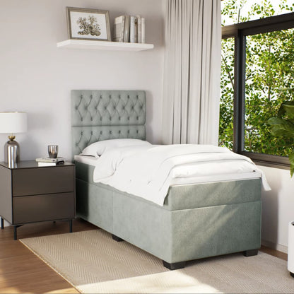 Box Spring Postel S Matrací Samet Světle Šedá