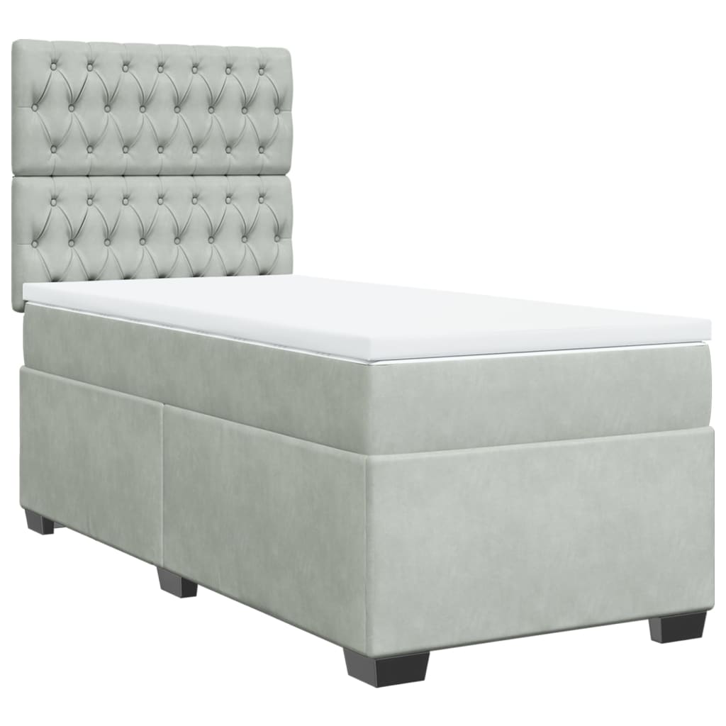 Box Spring Postel S Matrací Samet Světle Šedá