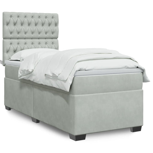 Box Spring Postel S Matrací Samet Světle Šedá