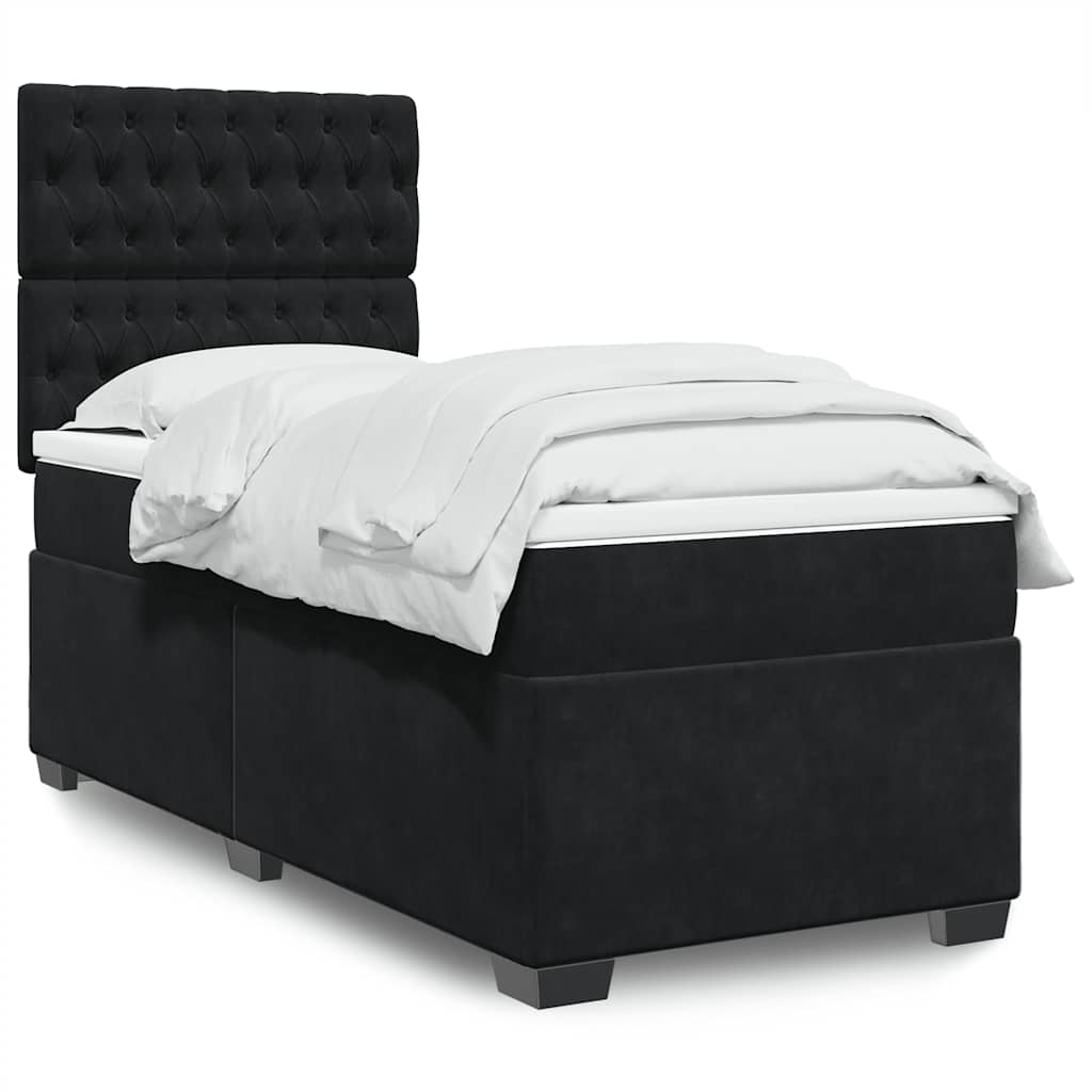 Box Spring Postel S Matrací Černá Samet Černá