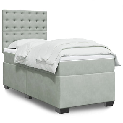 Box Spring Postel S Matrací Samet Světle Šedá