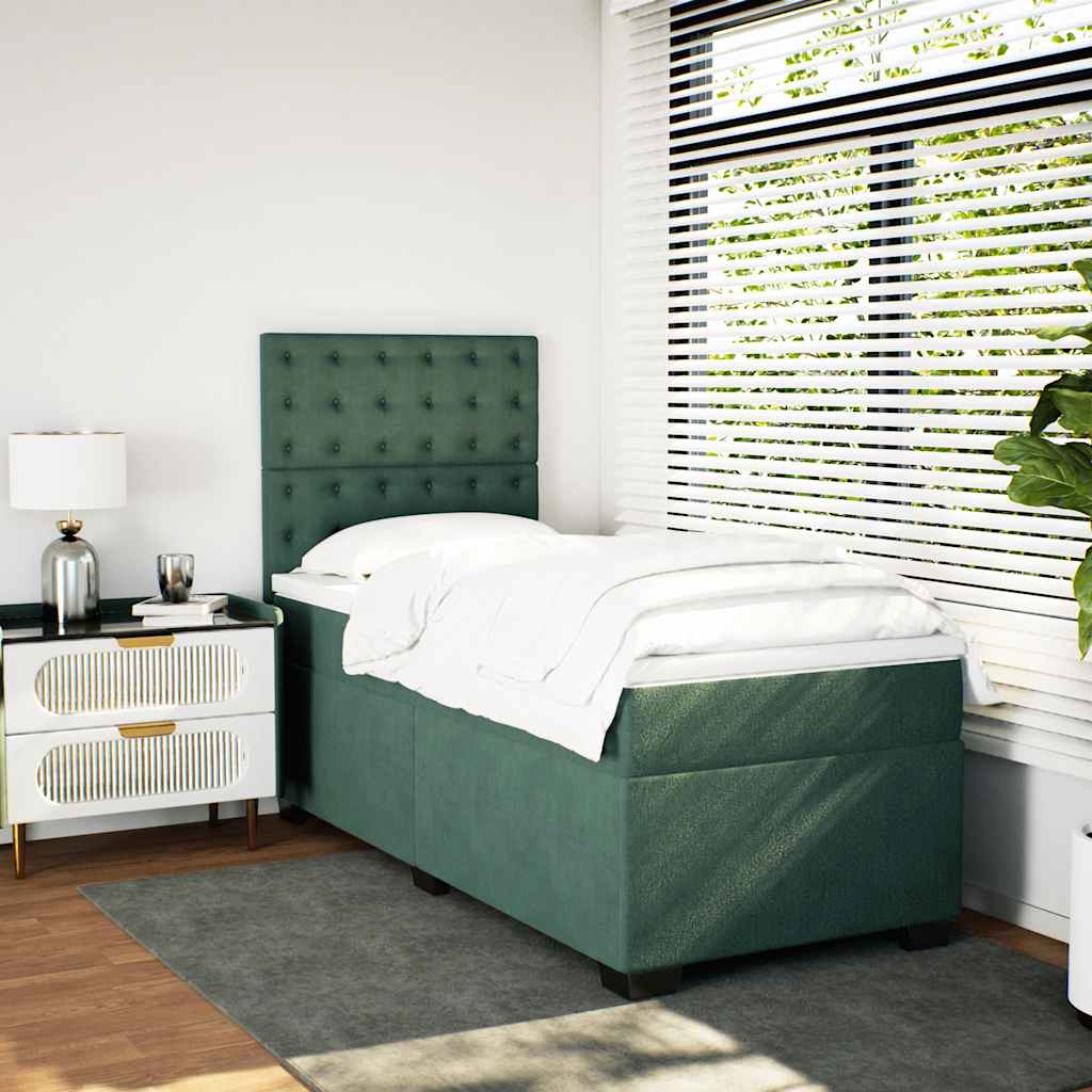 Box Spring Postel S Matrací Samet Tmavě Zelená
