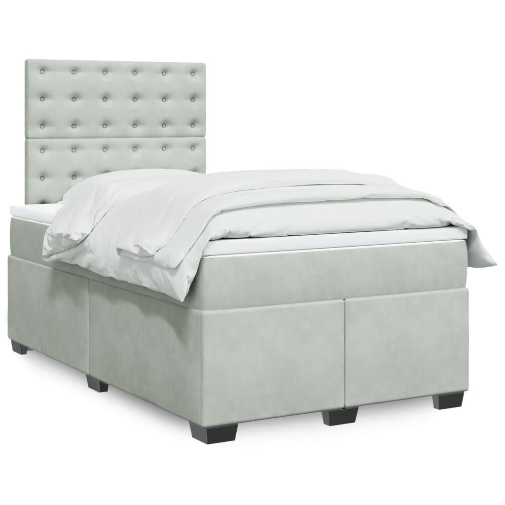 Box Spring Postel S Matrací Samet Světle Šedá