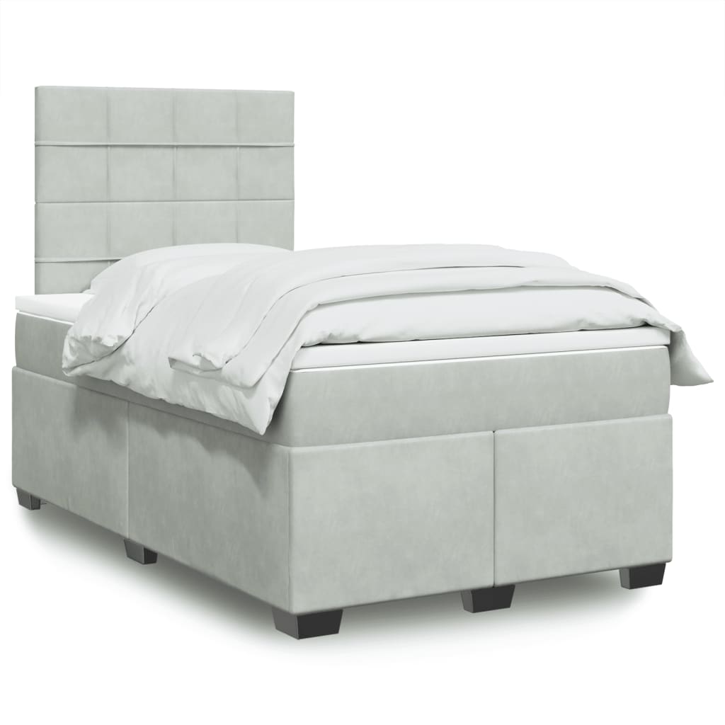 Box Spring Postel S Matrací Samet Světle Šedá