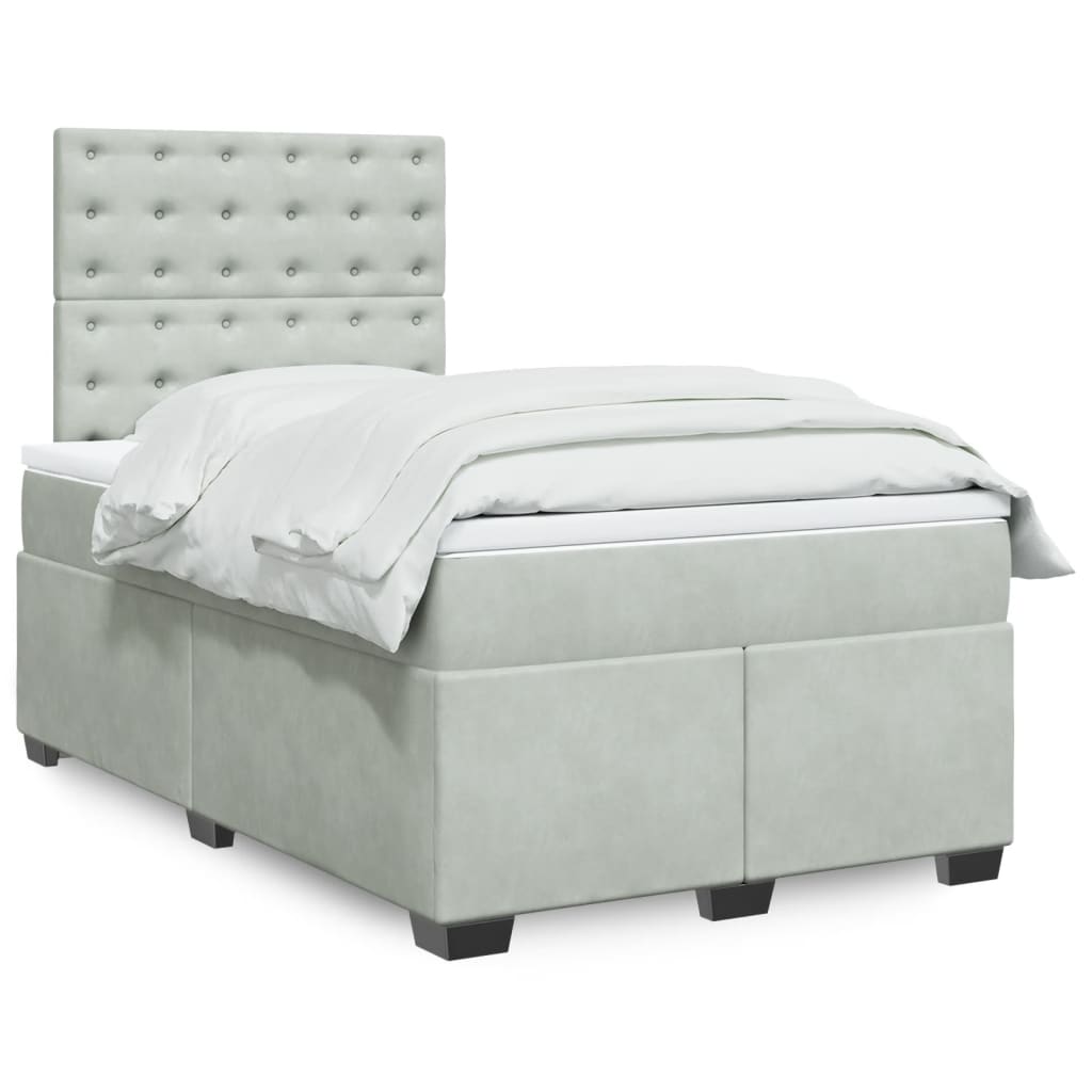 Box Spring Postel S Matrací Samet Světle Šedá