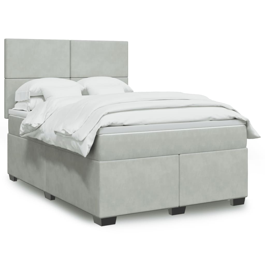 Box Spring Postel S Matrací Samet Světle Šedá